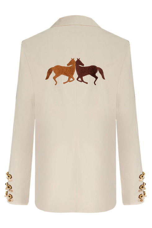 Santo Tomas Embroidered Canvas Blazer / Ivory